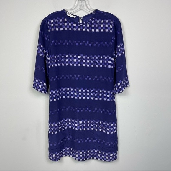 EQUIPMENT Femme Aubrey Pattern Ultra Marine 100% Silk Shift Dress Boho Size S - Picture 3 of 12
